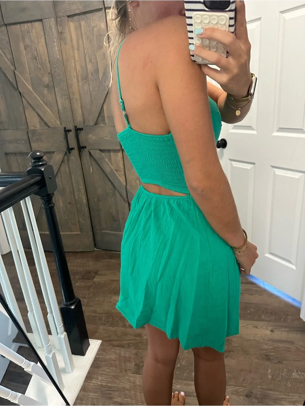 Green Spaghetti-Strap Cutout Mini Dress - Picture 2 of 2
